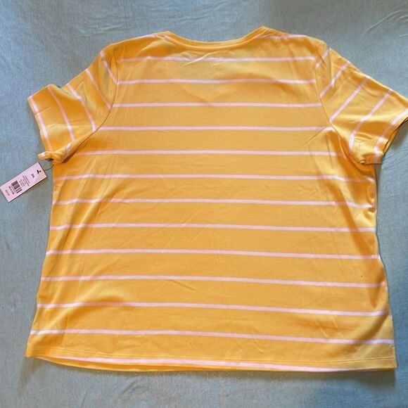 Kim Rogers XXL yellow and white stripe v-neck Perfectly Soft top New with tag - Picture 8 of 9